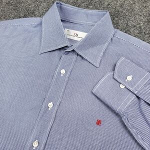 Carolina Herrera CH Dress Shirt Mens 16.5 Houndstooth Micro Check Button Up Blue